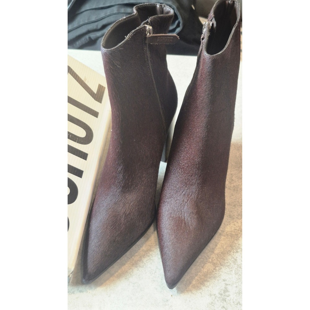 Schutz Brown Calf Hair Leather Ankle Boots Pointed Toe Block Heel Size 8.5B NWT - Picture 6 of 14